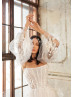 Beaded Ivory 3D Lace Glitter Tulle Lightweight Wedding Dress